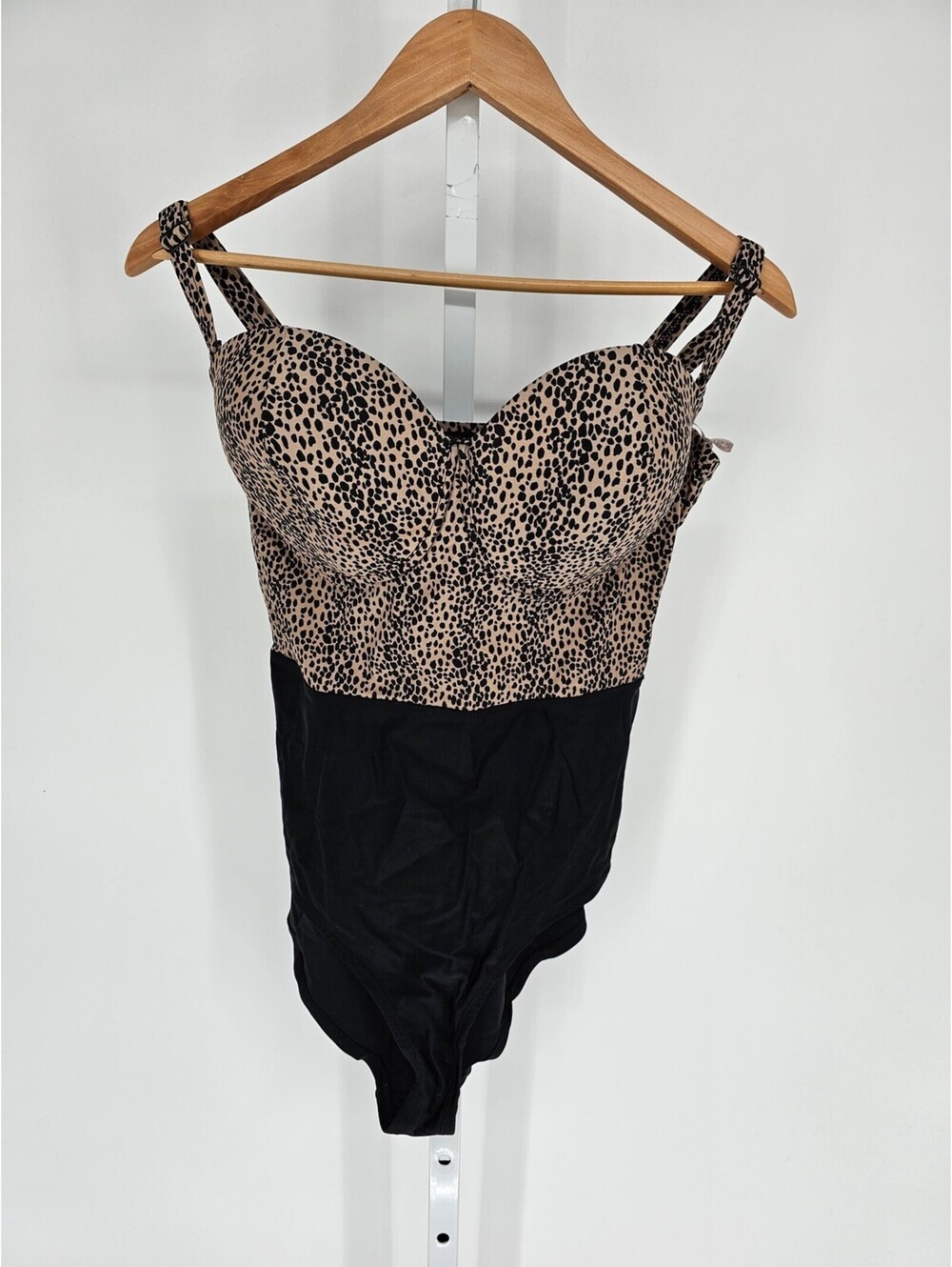 Forever 21 + Plus Womens Sz 1X One Piece Swimsuit Black Brown Leopard Print